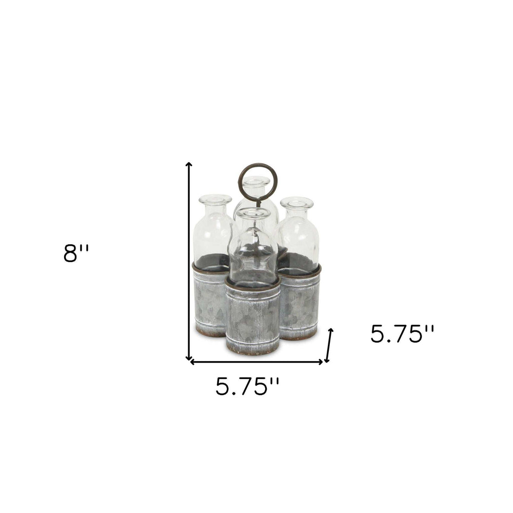 Set of Four Clear Galvanized Metal and Glass Decorative Bottles - Homeroots - Flyclothing LLC