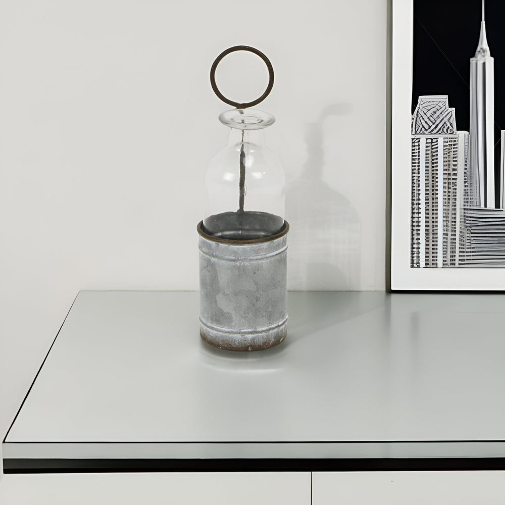 8" Gray Glass Decorative Bottle Tabletop Sculpture - Homeroots - Flyclothing LLC