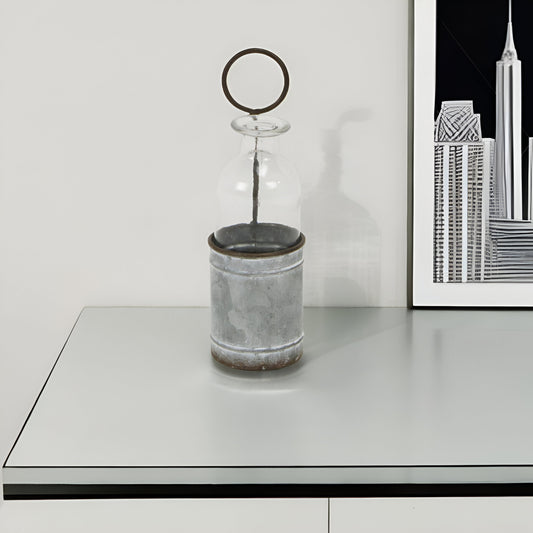 8" Gray Glass Decorative Bottle Tabletop Sculpture - Homeroots