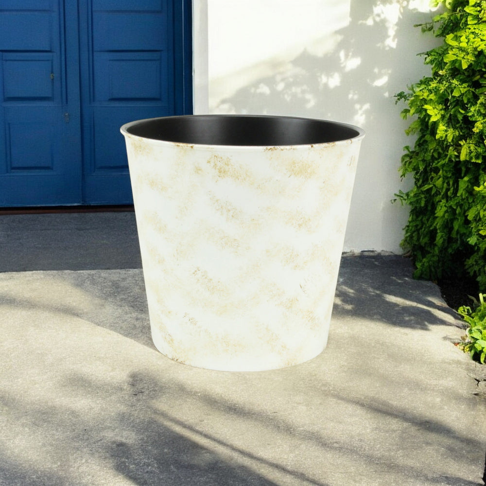 11" Cream Chevron Recycled Plastic Indoor Outdoor Round Pot Planter - Homeroots - Flyclothing LLC