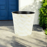 11" Cream Chevron Recycled Plastic Indoor Outdoor Round Pot Planter - Homeroots - Flyclothing LLC