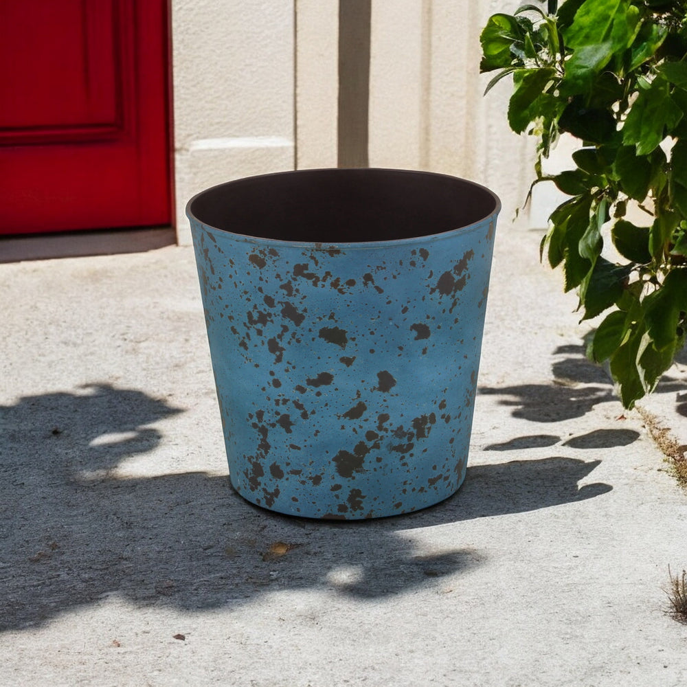 11" Blue Recycled Plastic Indoor Outdoor Round Pot Planter - Homeroots - Flyclothing LLC