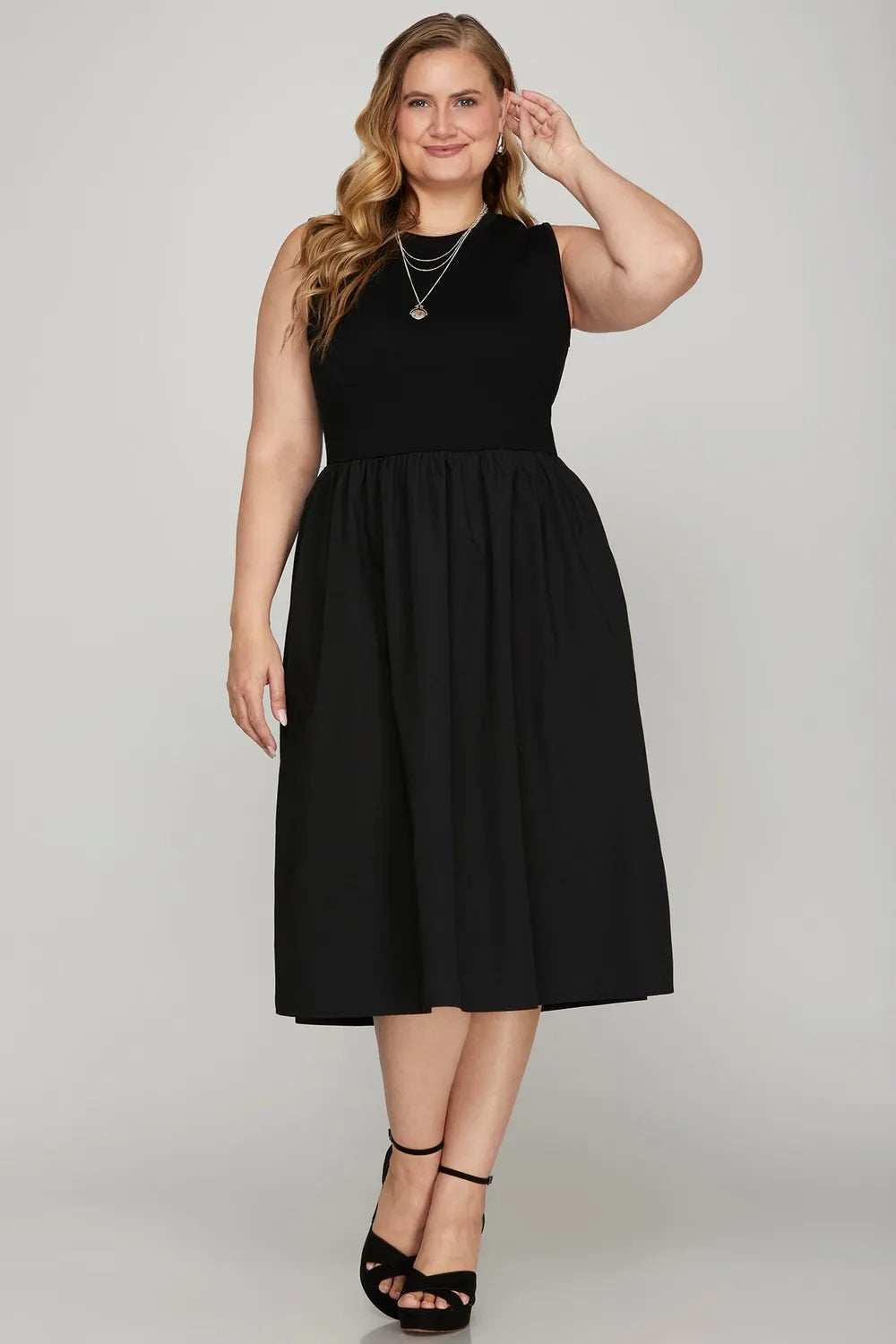 She + Sky Full Size Sleeveless Poplin Woven Midi Dress with Pockets Plus Size - Trendsi - Flyclothing LLC