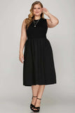 She + Sky Full Size Sleeveless Poplin Woven Midi Dress with Pockets Plus Size - Trendsi - Flyclothing LLC