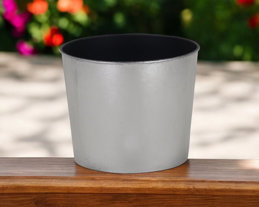 7" Silver Recycled Plastic Indoor Outdoor Round Pot Planter - Homeroots - Flyclothing LLC
