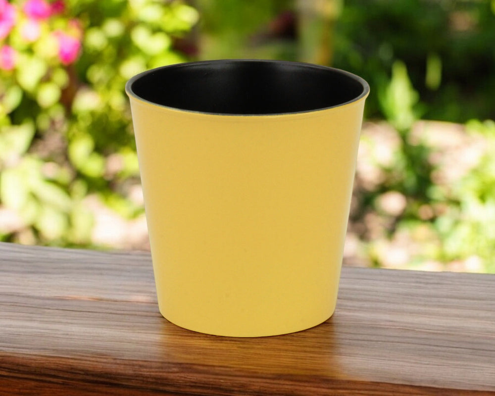 7" Yellow Recycled Plastic Indoor Outdoor Round Pot Planter - Homeroots - Flyclothing LLC