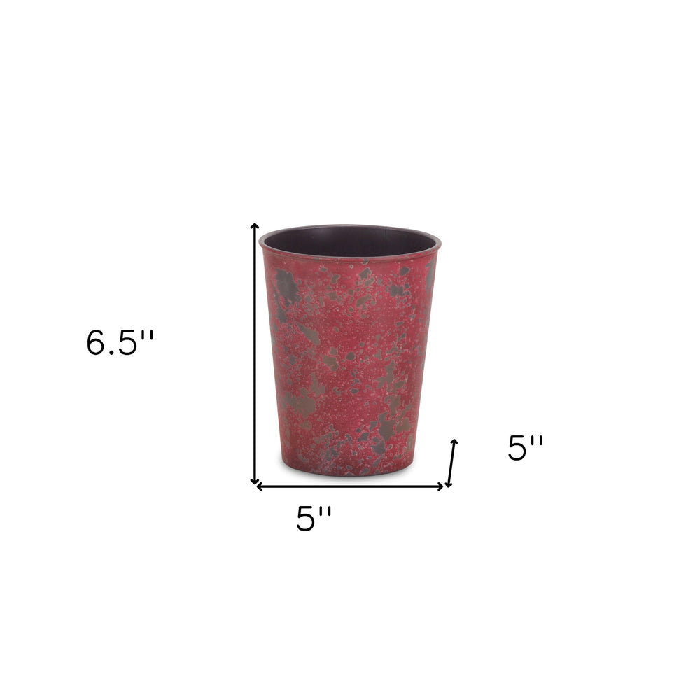 5" Red Recycled Plastic Indoor Outdoor Round Pot Planter - Homeroots - Flyclothing LLC