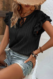 Ruffled Tie Neck Cap Sleeve Blouse - Trendsi - Flyclothing LLC