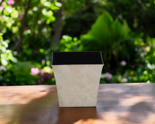 7" Cream Recycled Plastic Indoor Outdoor Square Nursery Pot - Homeroots