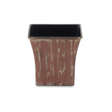 7" Brown and Ivory Abstract Recycled Plastic Indoor Outdoor Square Nursery Pot