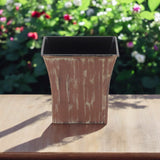 7" Brown and Ivory Abstract Recycled Plastic Indoor Outdoor Square Nursery Pot