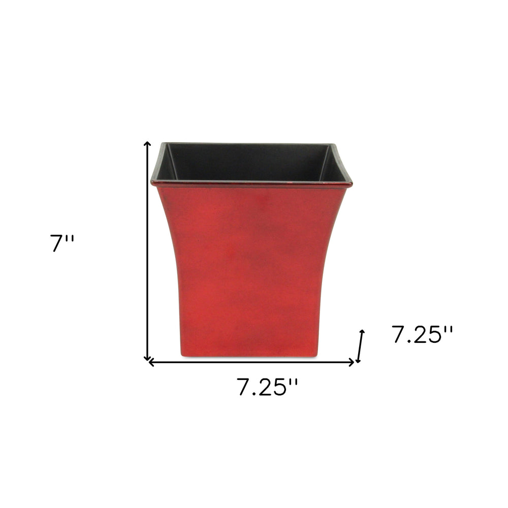 7" Red Recycled Plastic Indoor Outdoor Square Pot Planter - Homeroots