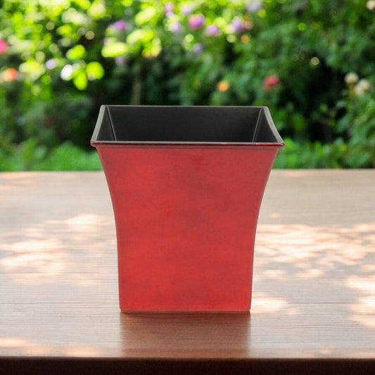 7" Red Recycled Plastic Indoor Outdoor Square Pot Planter - Homeroots