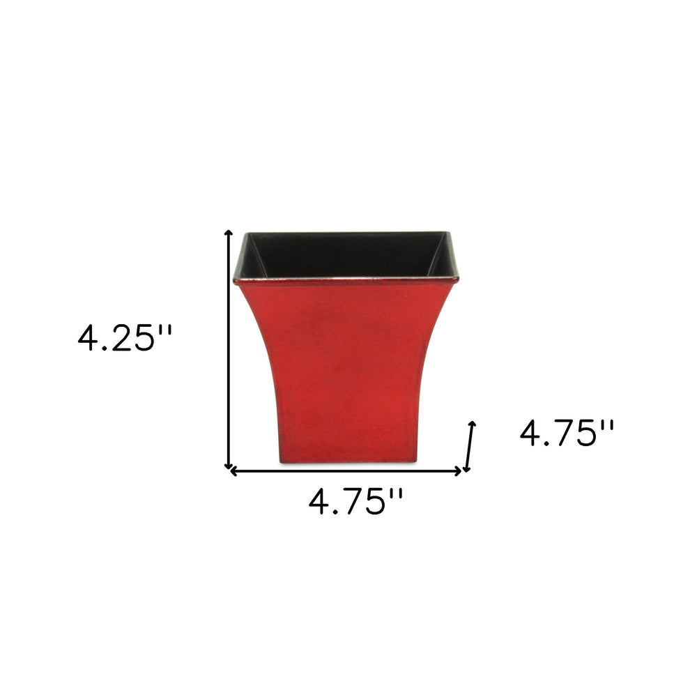 5" Red Recycled Plastic Indoor Outdoor Square Pot Planter - Homeroots - Flyclothing LLC