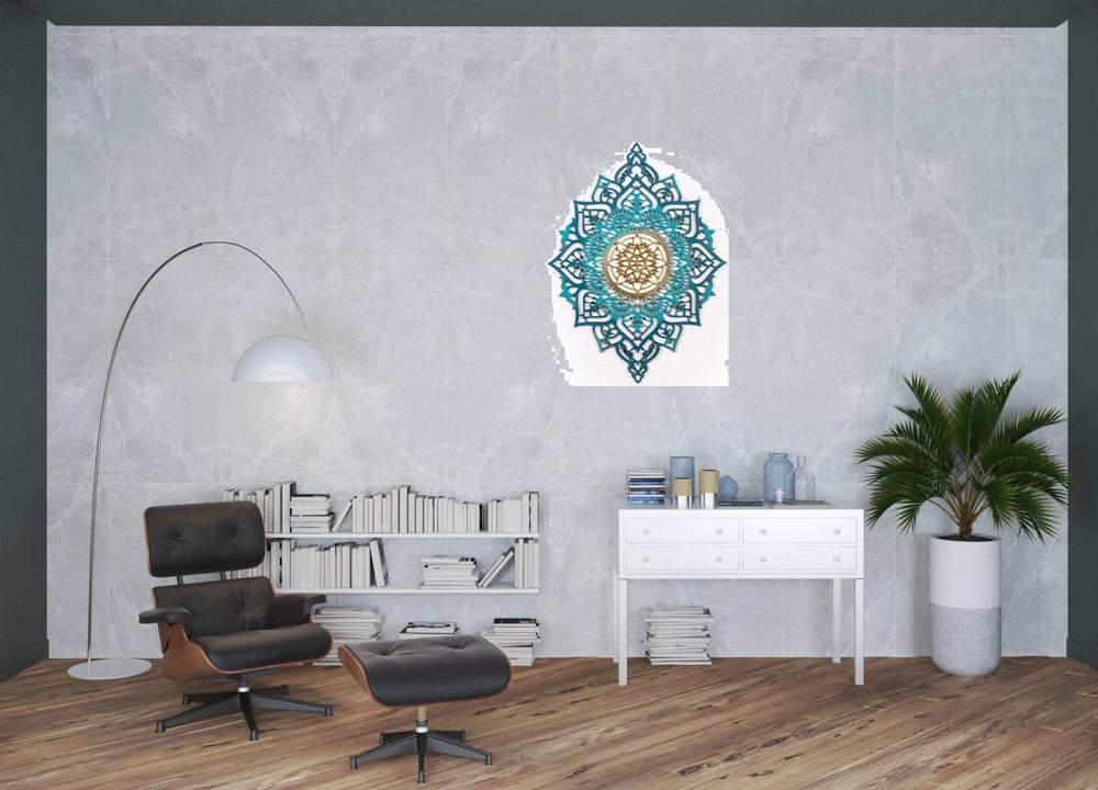 Turquoise And Gold Solid Wood Geometric Shapes Wall Decor - Homeroots - Flyclothing LLC