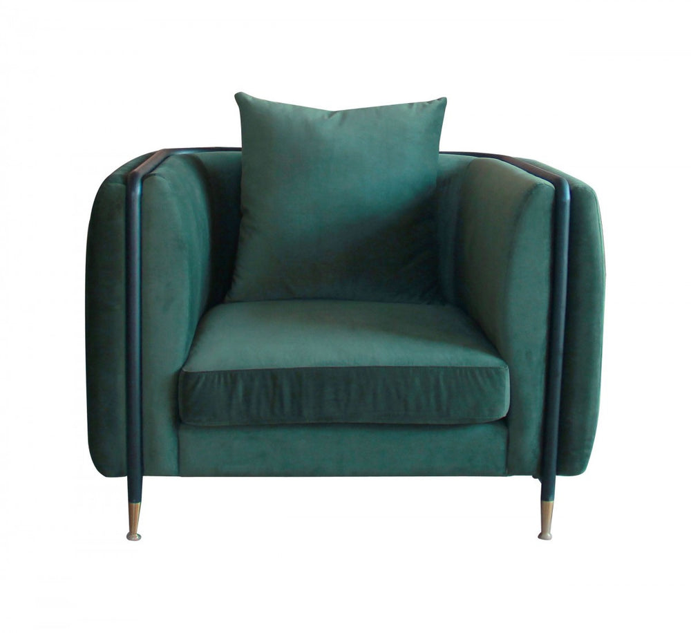 32" Green Velvet And Black Solid Color Arm Chair - Homeroots
