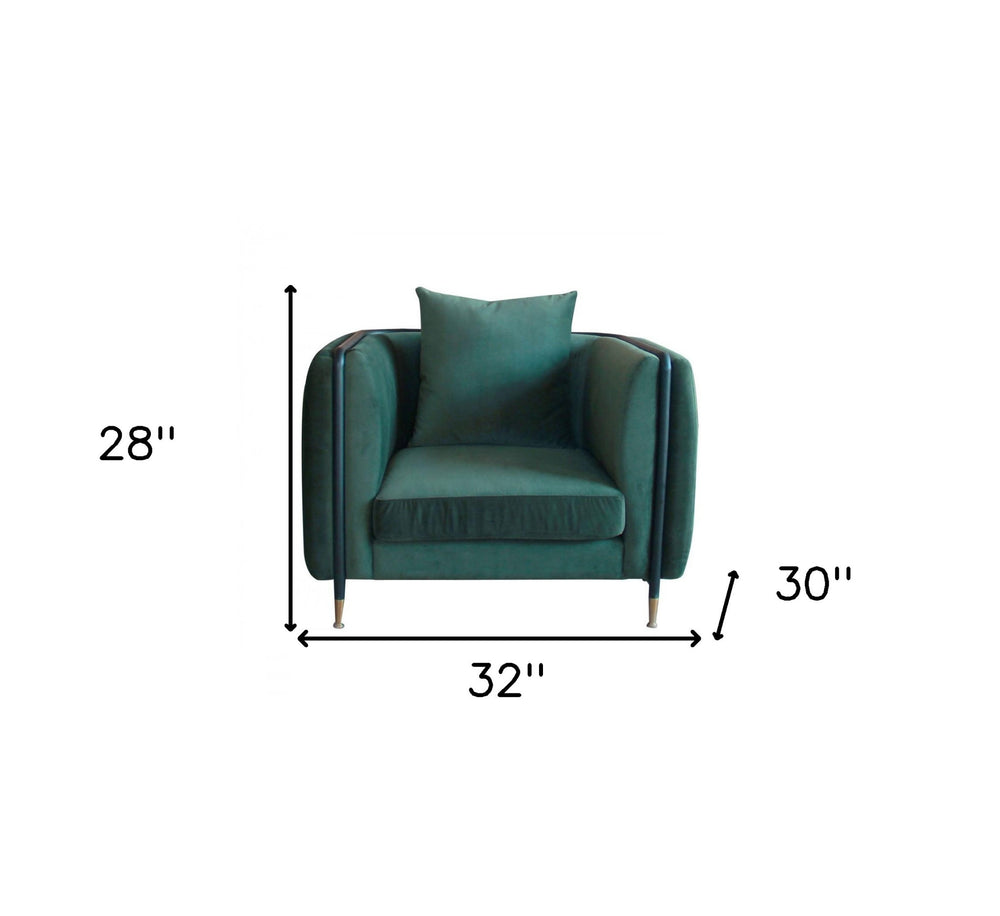 32" Green Velvet And Black Solid Color Arm Chair - Homeroots