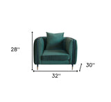 32" Green Velvet And Black Solid Color Arm Chair - Homeroots