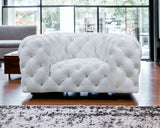 57" White And Black Top Grain Leather Tufted Chesterfield Chair