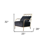 25" Black Velvet And Gold Solid Color Arm Chair - Homeroots
