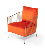 27" Orange Velvet And Gold Solid Color Arm Chair - Homeroots