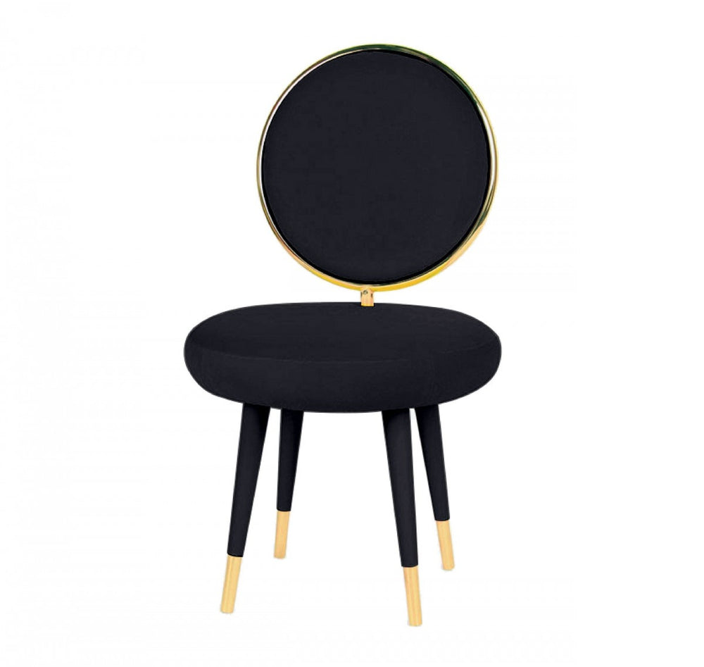 Set Of Two 21" Black Velvet And Black And Gold Solid Color Side Chair - Homeroots