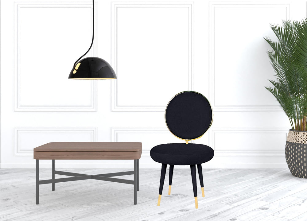 Set Of Two 21" Black Velvet And Black And Gold Solid Color Side Chair - Homeroots