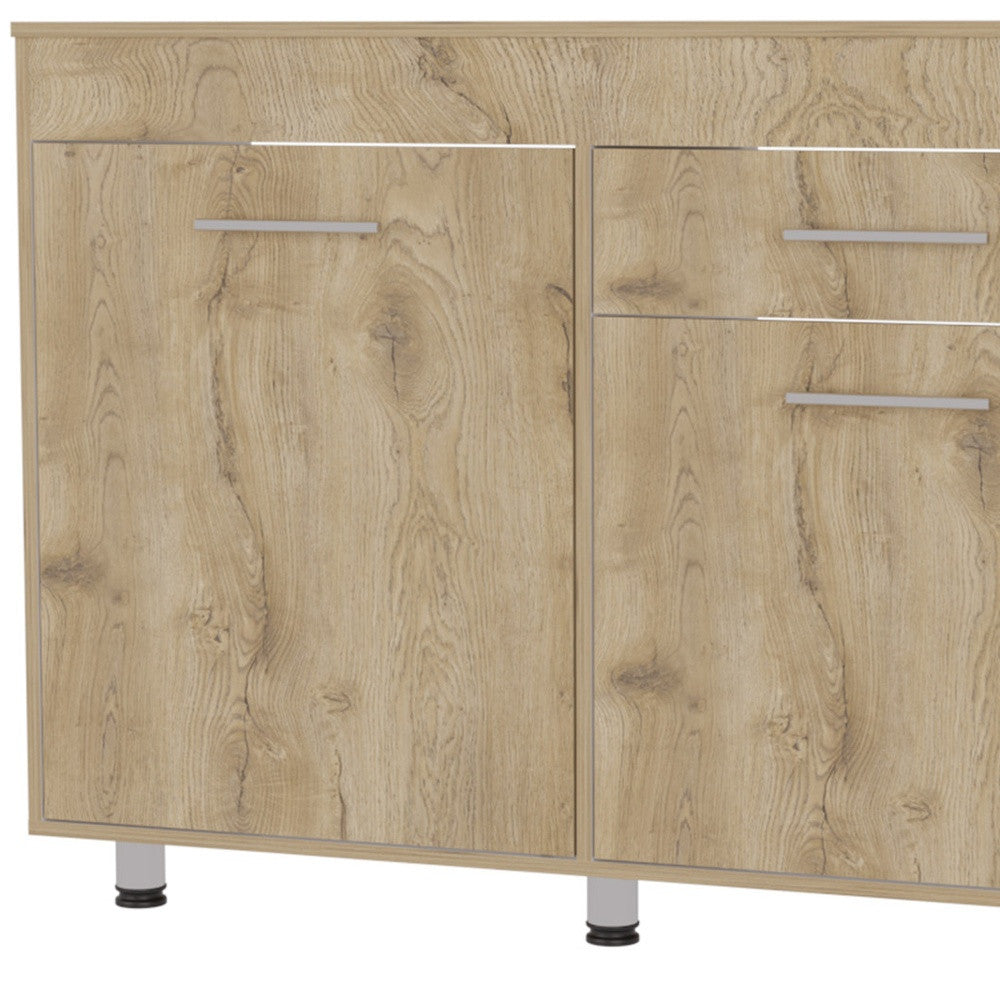 47" Natural Console Accent Cabinet With Three Shelves And One Drawer - Homeroots