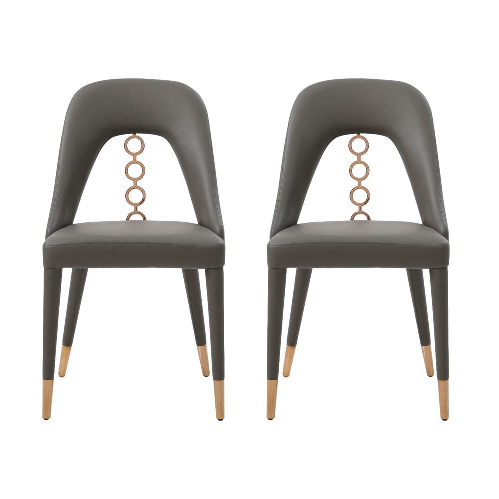 Set of Two Gray Faux Leather Dining Side Chairs With Rose Gold Accents - Homeroots - Flyclothing LLC