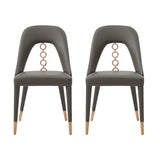 Set of Two Gray Faux Leather Dining Side Chairs With Rose Gold Accents - Homeroots - Flyclothing LLC