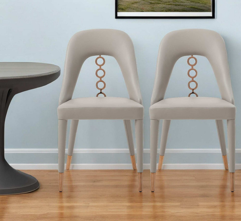 Set of Two Light Gray Faux Leather Dining Side Chairs With Rose Gold Accents - Homeroots - Flyclothing LLC