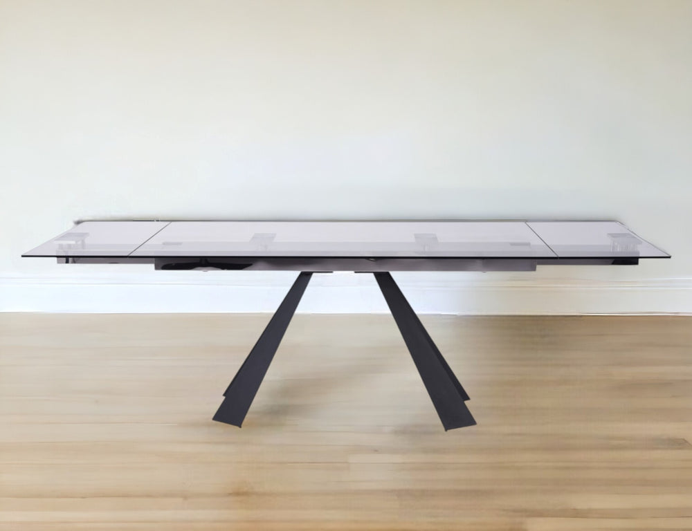 63" Clear And Black Glass And Metal Drop Leaf Pedestal Base Dining Table - Homeroots - Flyclothing LLC