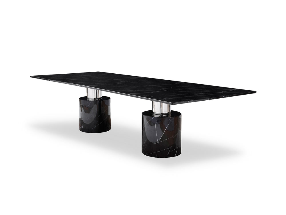 180" Black Marble Double Pedestal Base Dining Table - Homeroots - Flyclothing LLC
