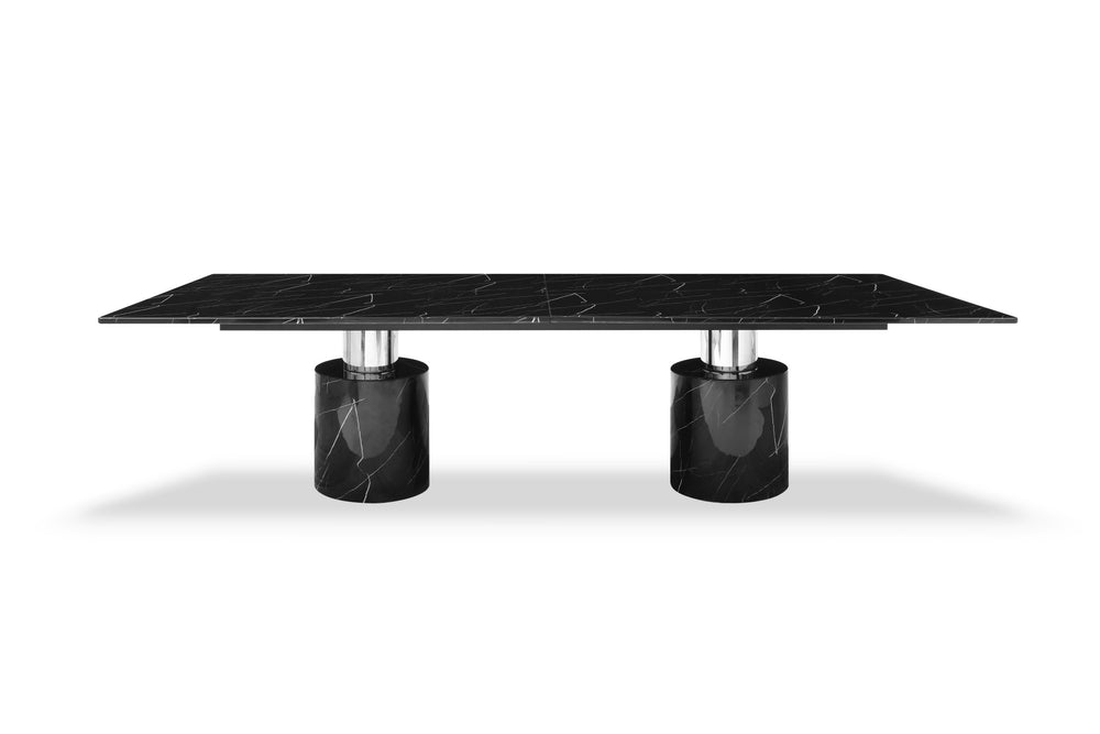 180" Black Marble Double Pedestal Base Dining Table - Homeroots - Flyclothing LLC