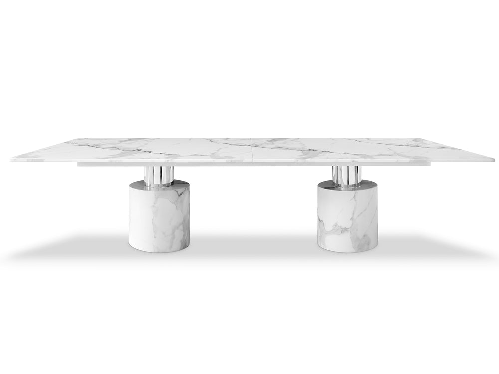 180" White Marble Double Pedestal Base Dining Table - Homeroots - Flyclothing LLC