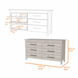 32" Light Gray Six Drawer Double Dresser