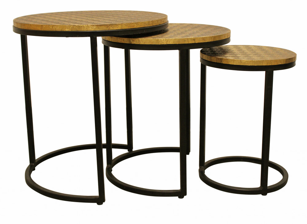 Set Of Three 19" Black And Brass Round Nested Tables