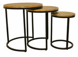 Set Of Three 19" Black And Brass Round Nested Tables