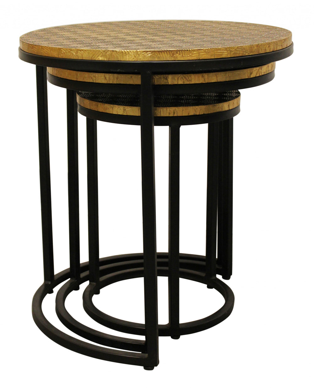Set Of Three 19" Black And Brass Round Nested Tables