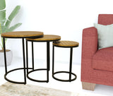 Set Of Three 19" Black And Brass Round Nested Tables