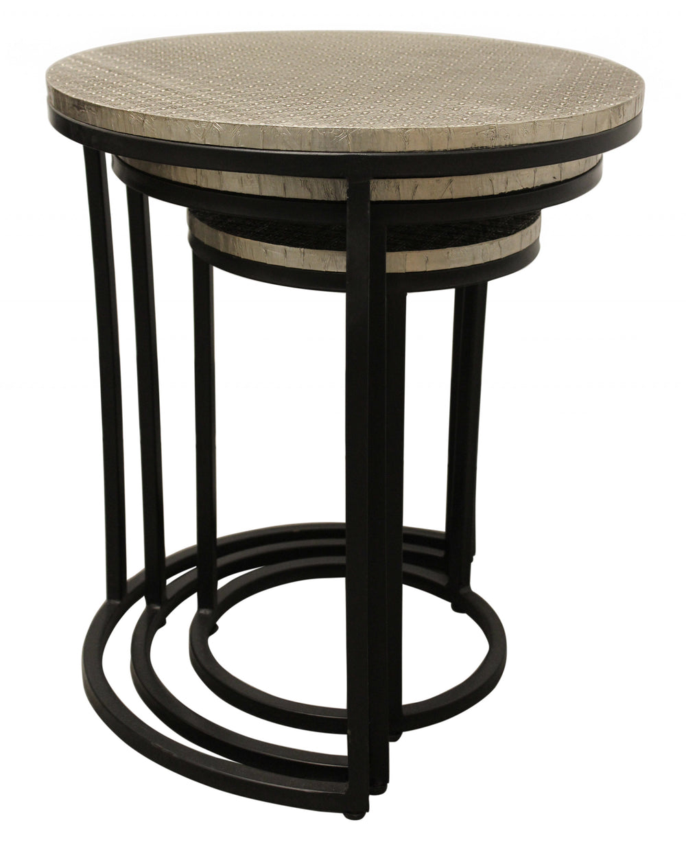 Set Of Three 19" Black And Silver Round Nested Tables - Homeroots