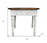 24" Ivory And Brown Solid Wood Square End Table - Homeroots - Flyclothing LLC