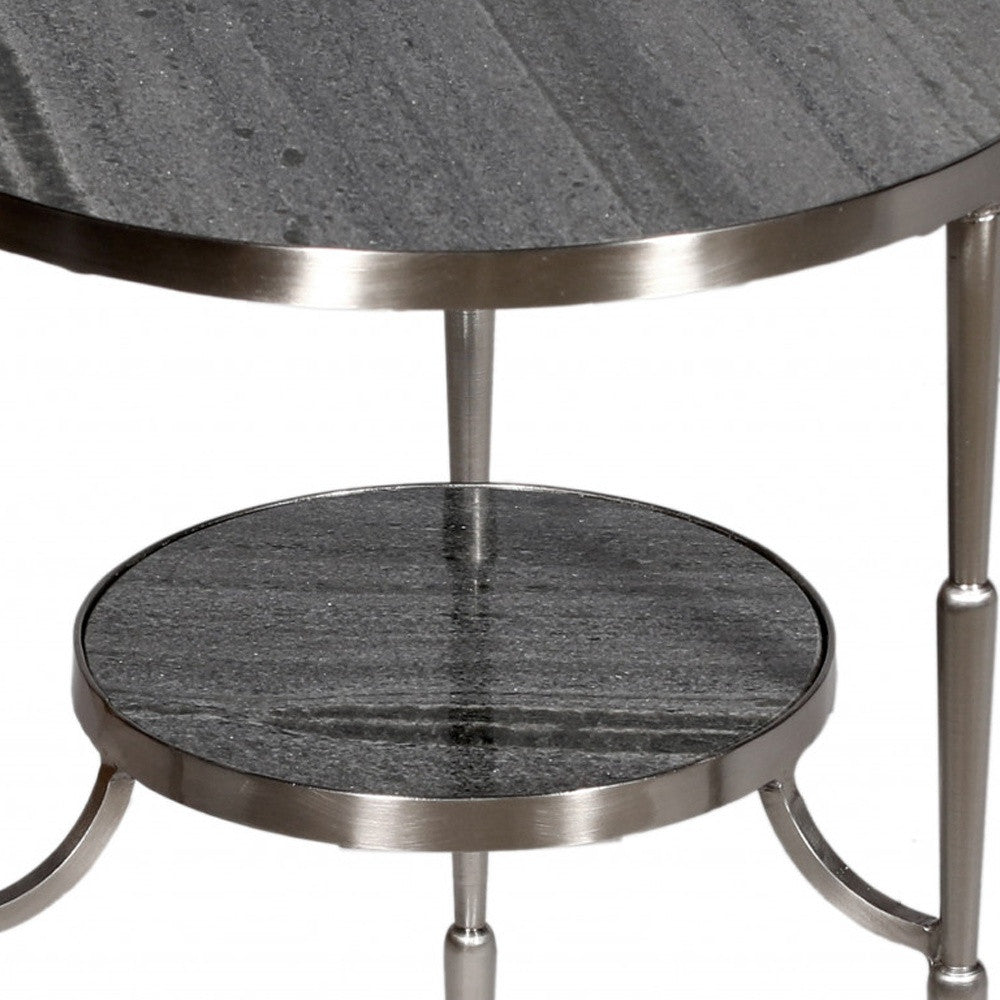 22" Nickel Marble And Iron Round End Table - Homeroots - Flyclothing LLC