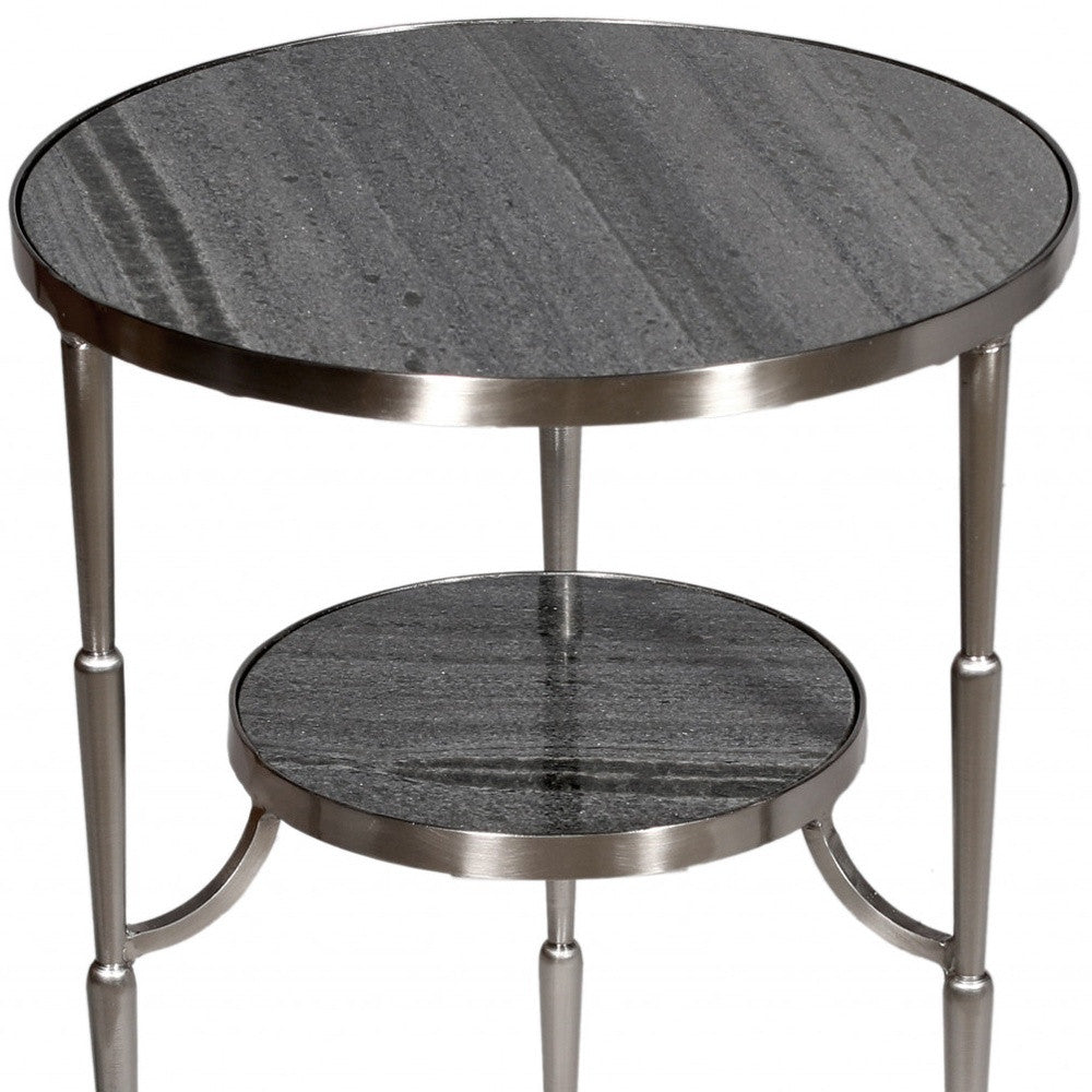 22" Nickel Marble And Iron Round End Table - Homeroots - Flyclothing LLC