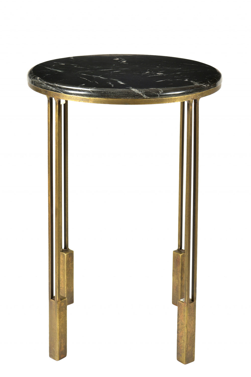 23" Gold And Black Marble And Iron Round End Table - Homeroots - Flyclothing LLC