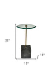 22" Black And Clear Glass Round End Table - Homeroots