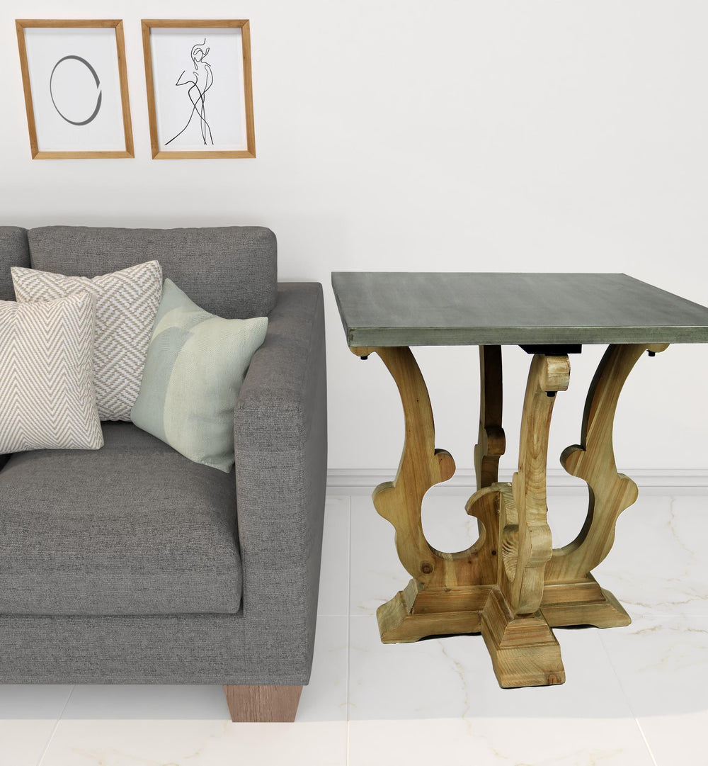 24" Natural Brown And Gray Metal And Solid Wood Square End Table - Homeroots - Flyclothing LLC