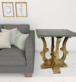 24" Natural Brown And Gray Metal And Solid Wood Square End Table - Homeroots - Flyclothing LLC