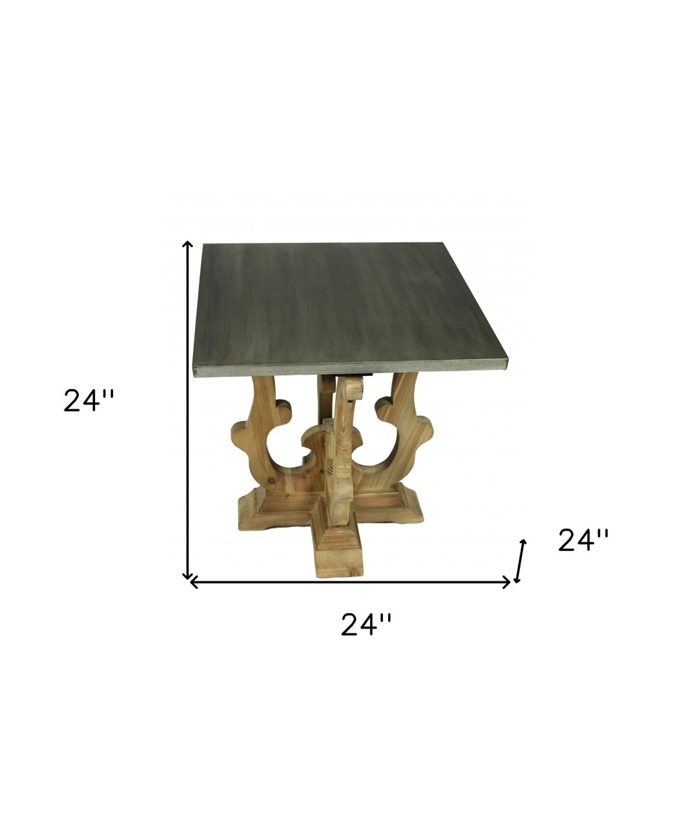 24" Natural Brown And Gray Metal And Solid Wood Square End Table - Homeroots - Flyclothing LLC