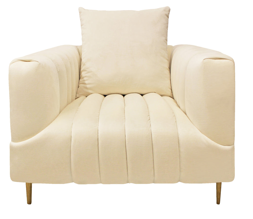 37" Ivory Velvet And Gold Solid Color Lounge Chair - Homeroots